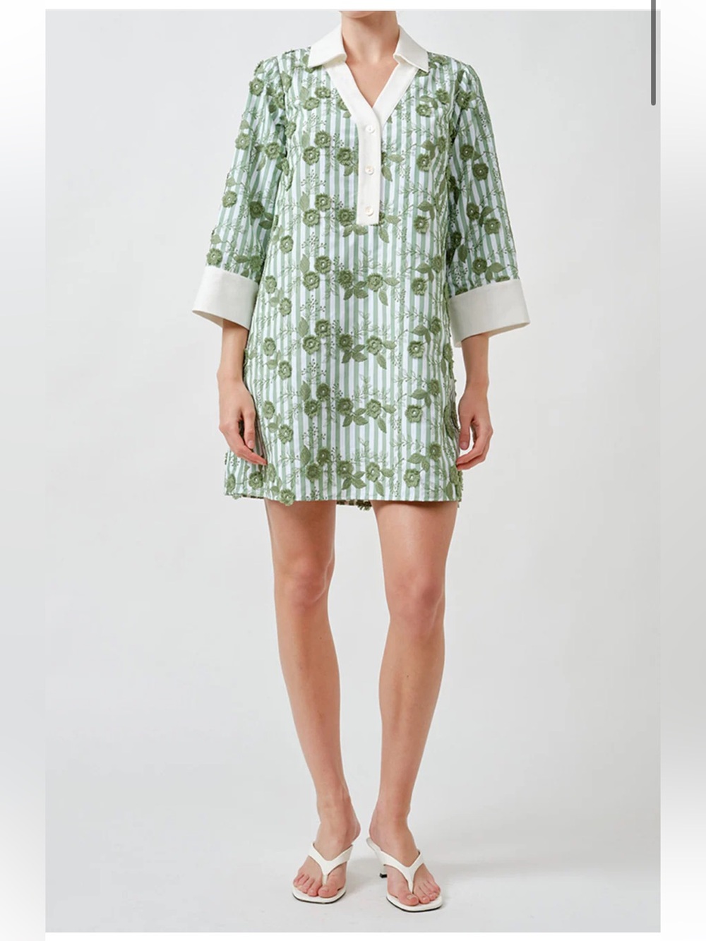 Maude Club CeCe Tunic Dress 3D Flowers Green Stripes Small NWT $152 Preppy Vacay - Picture 2 of 9